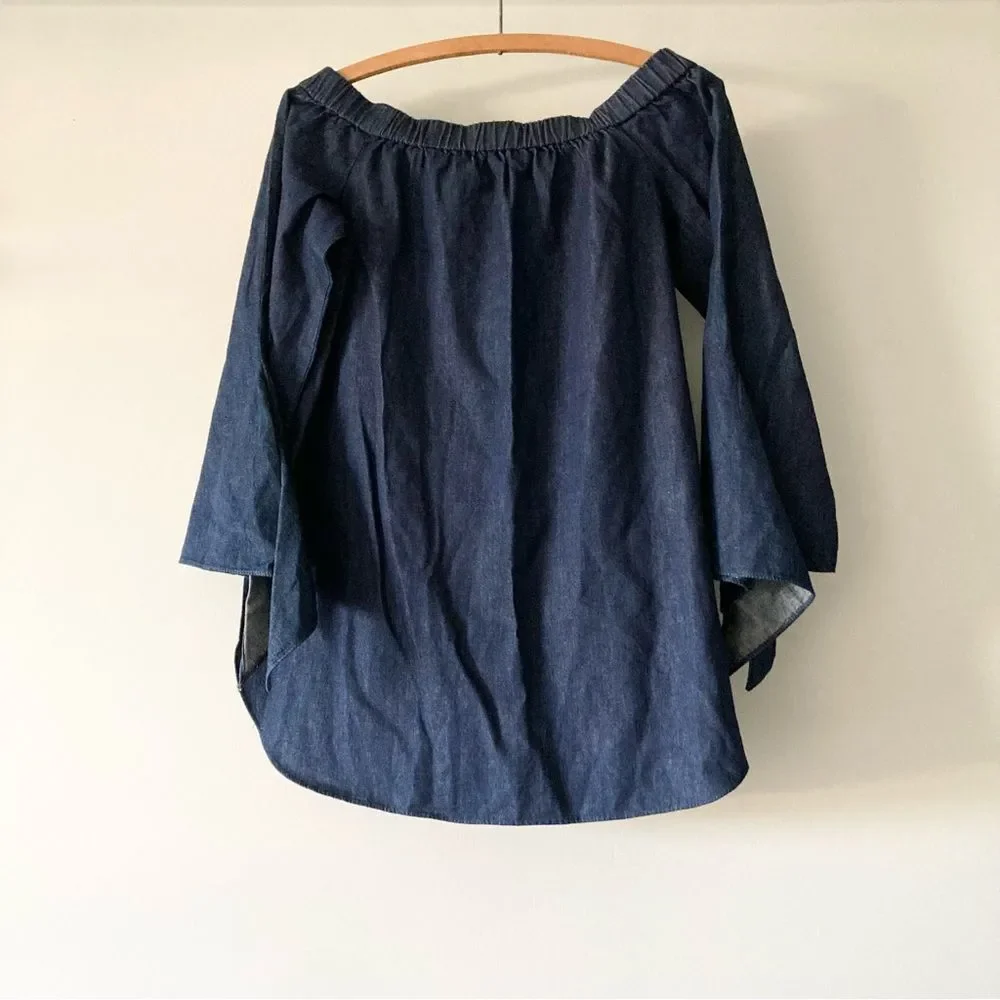 TIBI Chambray‎ Pheasant Top Off The Shoulder 0 - Picture 4 of 8